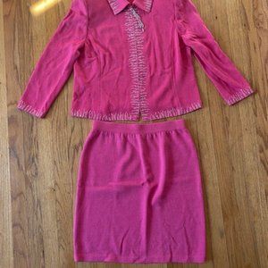 St. John Evening Vibrant Pink Skirt Suit - rhinestone embellishment...Wow!